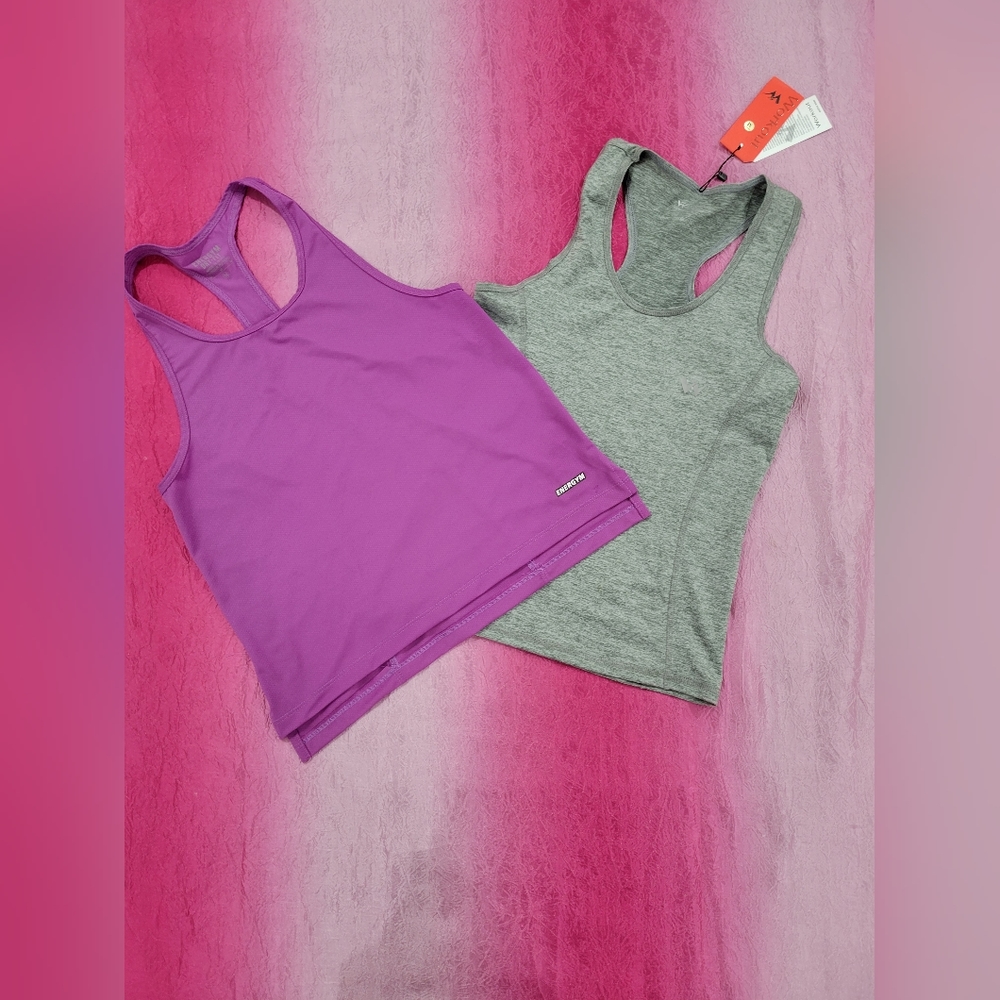 TANK TOP WOMEN'S MEDIUM WORKOUT GYM 2 PIECES GRAY AND PURPLE